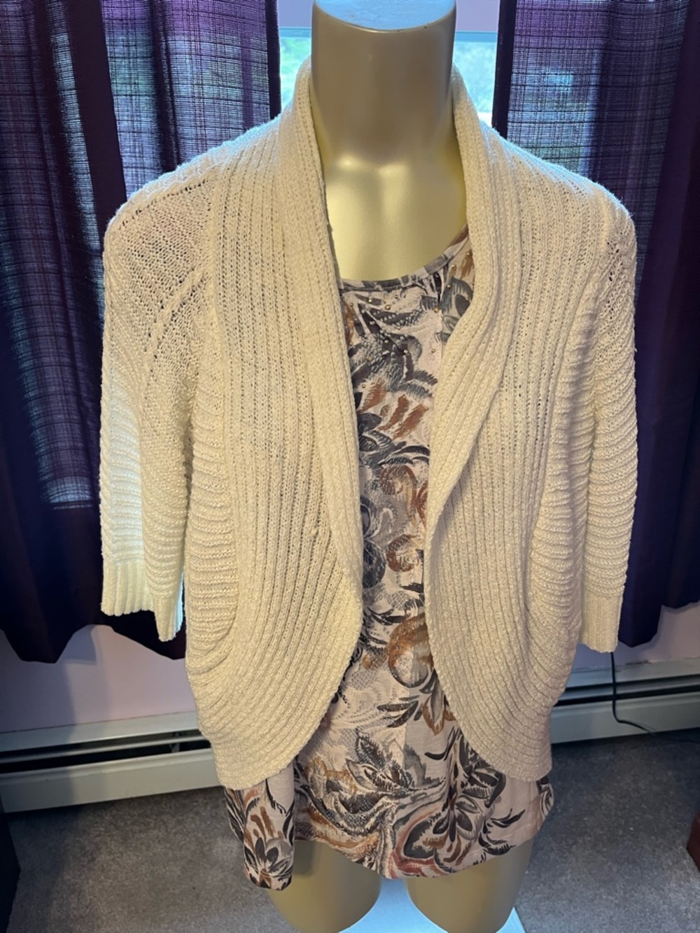 Open-Front Cream Ribbed Shawl Collar Women's Cardigan